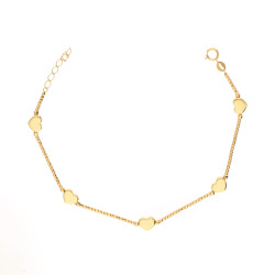 Bransoletka złota z kulkami fasetowanymi i gładkimi sercami, złoto próby 375