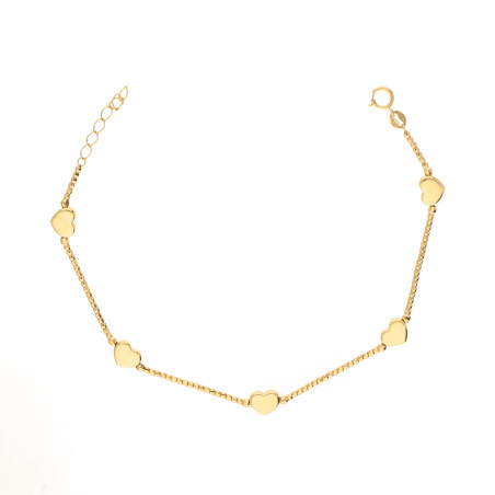 Bransoletka złota z kulkami fasetowanymi i gładkimi sercami, złoto próby 375