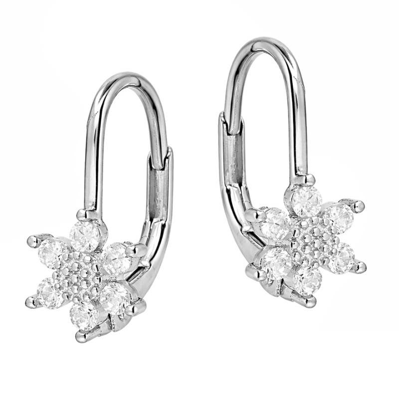 Kolczyki dla dziewczynki kwiatki z białymi cyrkoniami, srebro 925