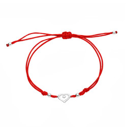 Bransoletka sznurkowa czerwona z serduszkiem ze srebra 925