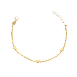 Bransoletka z kulkami diamentowanymi i gładkimi sercami, złoto próby 375