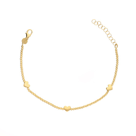 Bransoletka z kulkami diamentowanymi i gładkimi sercami, złoto próby 375