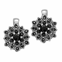 Kolczyki srebrne 925 oksydowane z onyksami i markazytami