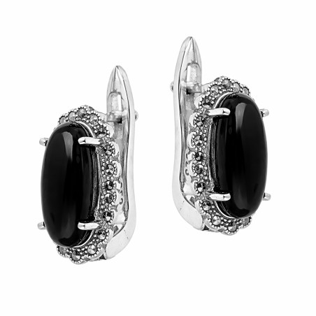 Kolczyki srebrne 925 oksydowane z onyksem i markazytami