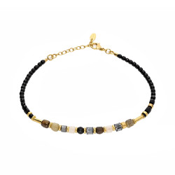 Bransoletka z fasetowanymi kwarcami, agatami, spinelami, elementy srebrne próby 925 koloru złoteg