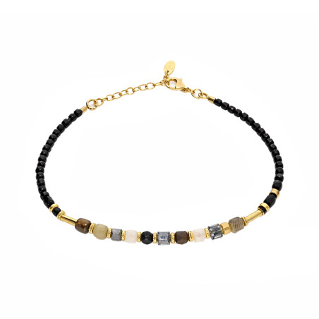 Bransoletka z fasetowanymi kwarcami, agatami, spinelami, elementy srebrne próby 925 koloru złoteg