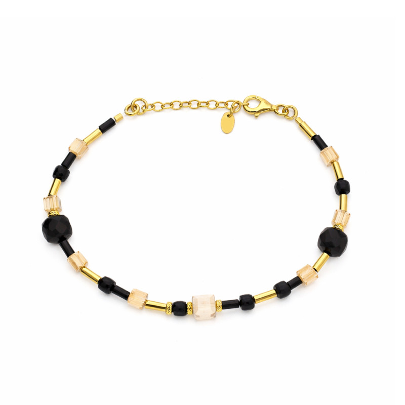 Bransoletka z czarnymi spinelami i kryształkami Swarovski