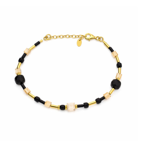 Bransoletka z czarnymi spinelami i kryształkami Swarovski