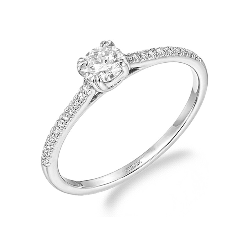 Pierścionek Soliter bis z diamentami laboratoryjnymi 0,38 ct, białe złoto 585