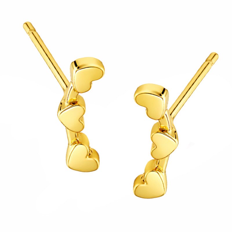 Kolczyki złote trzy serduszka na łuku, złoto próby 585