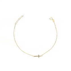 Bransoletka krzyżyk bokiem emalia szara, złoto 585