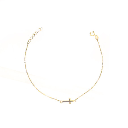 Bransoletka krzyżyk bokiem emalia szara, złoto 585