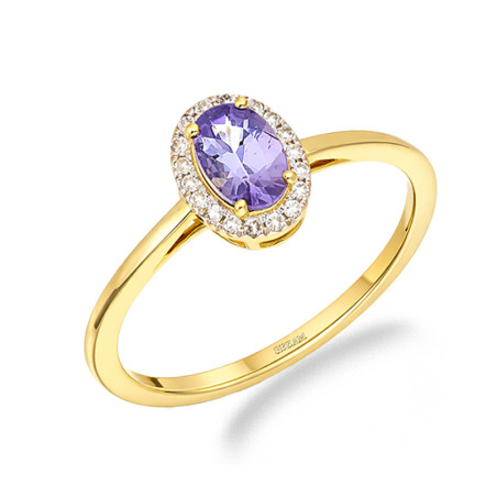 Pierścionek Markiza owal z tanzanitem 0,44 ct i diamentami 0,06 ct, złoto 585