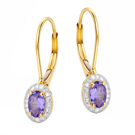Kolczyki Markiza owal z tanzanitami 0,40 ct i diamentami 0,11 ct, złoto 585