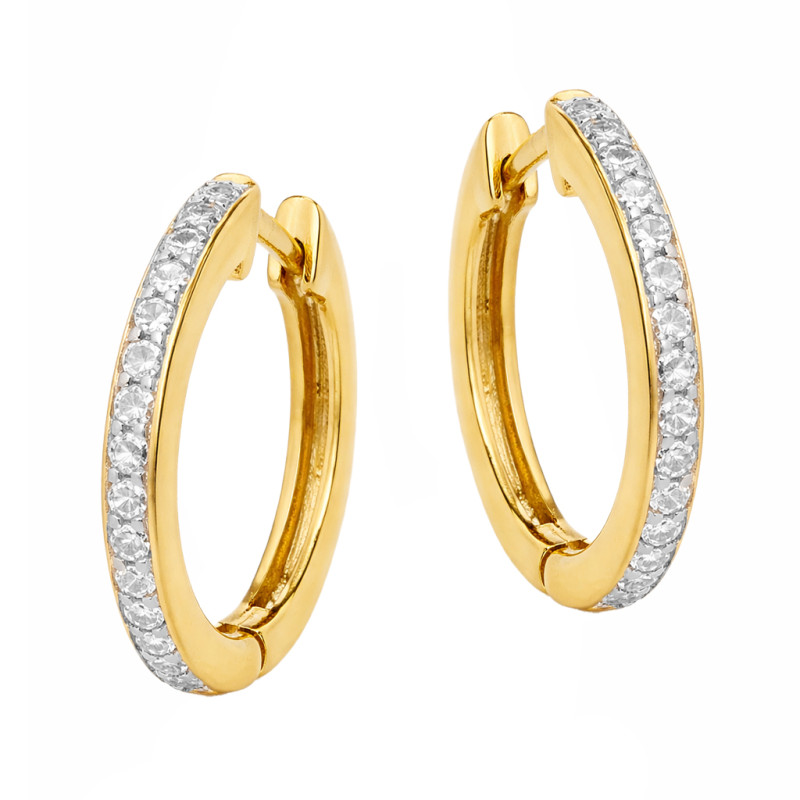 Kolczyki kółka Line z diamentami 0,112 ct, złoto 585