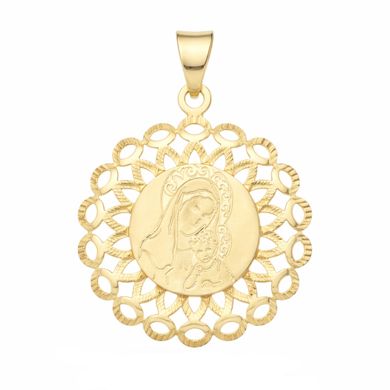 Medalik z Matką Boską z Dzieciątkiem ze złota 585