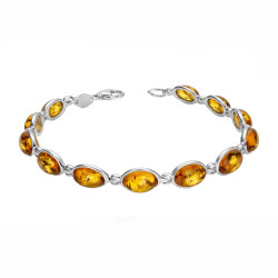Srebrna Bransoletka z Bursztynem Miodowym - JubilerSezam.pl