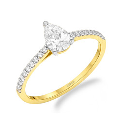 Pierścionek z diamentami laboratoryjnymi 0,58 ct, centralny kamień szlif gruszka, złoto 585