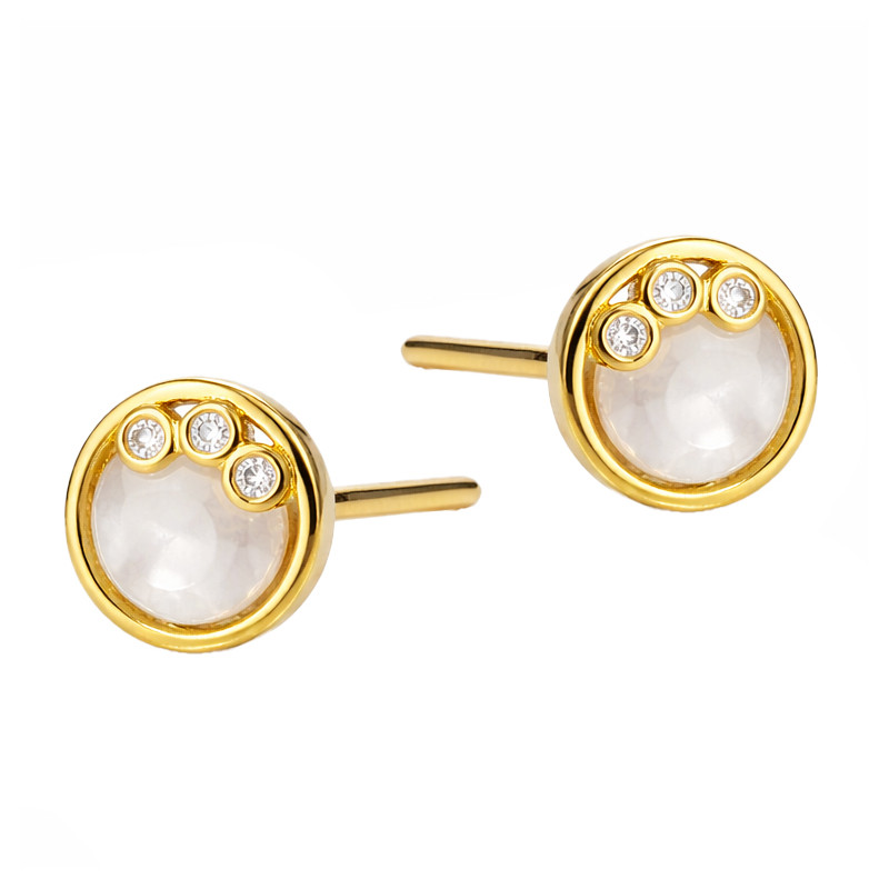 Pozłacane kolczyki koła z masą perłową i cyrkoniami - JubilerSezam.pl