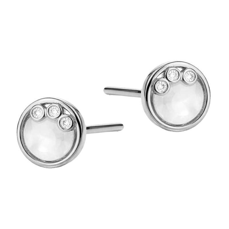 Srebrne kolczyki koła z masą perłową i cyrkoniami - JubilerSezam.pl