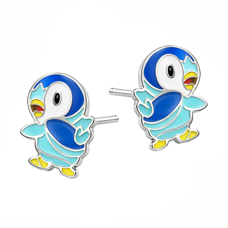 Kolczyki dla dziewczynki emaliowany pingwin, srebro 925