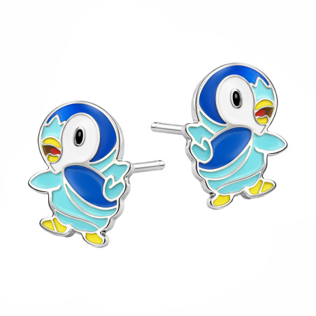 Kolczyki dla dziewczynki emaliowany pingwin, srebro 925