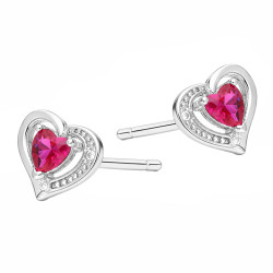 Kolczyki serca z cyrkonią w kolorze fuksji, srebro 925