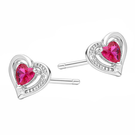 Kolczyki serca z cyrkonią w kolorze fuksji, srebro 925
