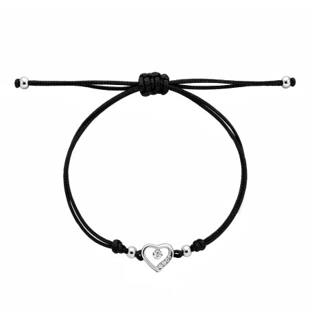 Bransoletka sznurkowa czarna z sercem ze srebra 925