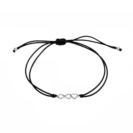 Bransoletka sznurkowa czarna z sercem i infinity ze srebra 925