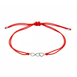 Bransoletka sznurkowa czerwona z sercem i infinity ze srebra 925