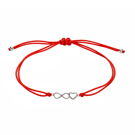 Bransoletka sznurkowa czerwona z sercem i infinity ze srebra 925