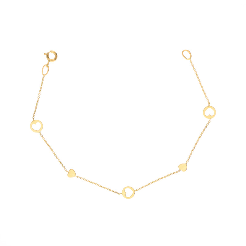 Bransoletka z sercami wyciętymi w kole, złoto próby 585