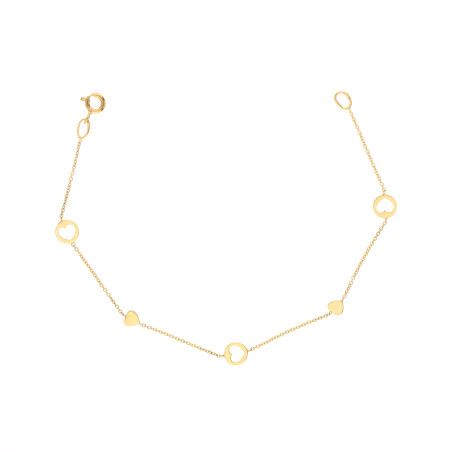 Bransoletka z sercami wyciętymi w kole, złoto próby 585