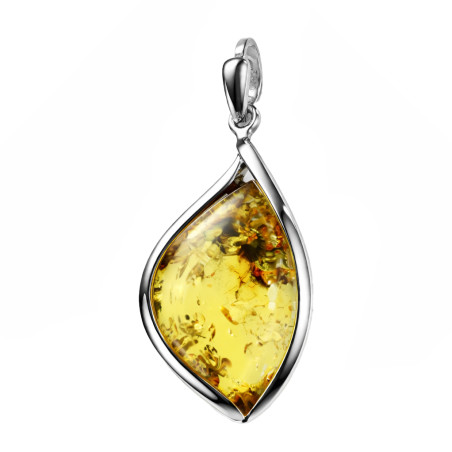 Zawieszka srebrna z bursztynem żółtym w kształcie łezki