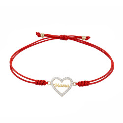 Bransoletka sznurkowa czerwona z sercem złotym próby 375 i napisem Mama