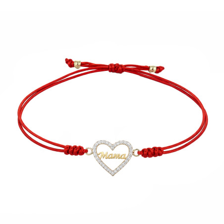 Bransoletka sznurkowa czerwona z sercem złotym próby 375 i napisem Mama