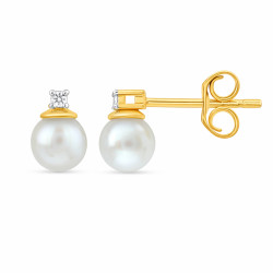 Kolczyki z perłą i diamentami 0,02 ct, złoto 585