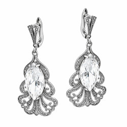 Kolczyki srebrne wiszące z cyrkonią i markazytami