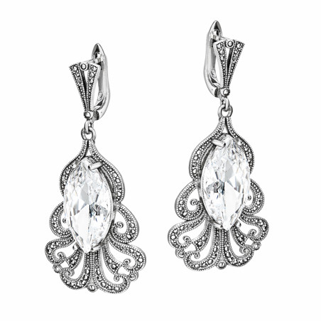 Kolczyki srebrne wiszące z cyrkonią i markazytami