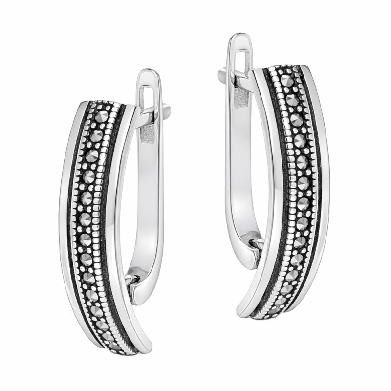 Kolczyki srebrne 925 oksydowane blaszki z markazytami