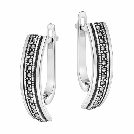 Kolczyki srebrne 925 oksydowane blaszki z markazytami