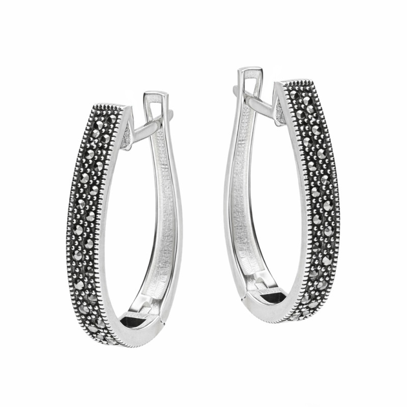 Kolczyki srebrne owalne z oksydą i markazytami