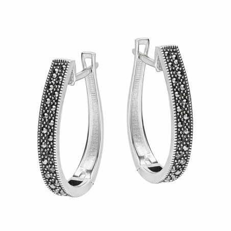 Kolczyki srebrne owalne z oksydą i markazytami