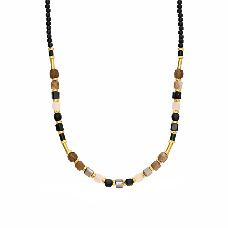 Naszyjnik z fasetowanymi kwarcami, agatami i spinelami, elementy srebrne próby 925 koloru złotego