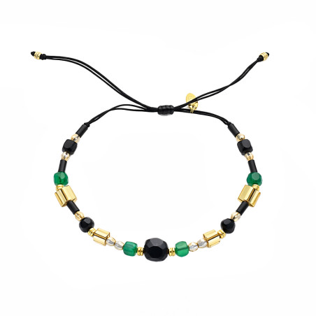 Bransoletka sznurkowa agaty, spinele i kryształki Swarovski, elementy srebrne próby 925 koloru złotego