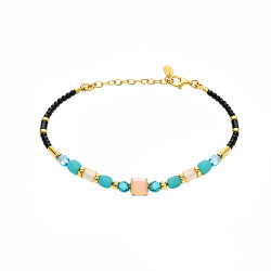 Bransoletka z amazonitem, spinelami i kryształkami Swarovski, emelanty koloru złotego ze srebra 925