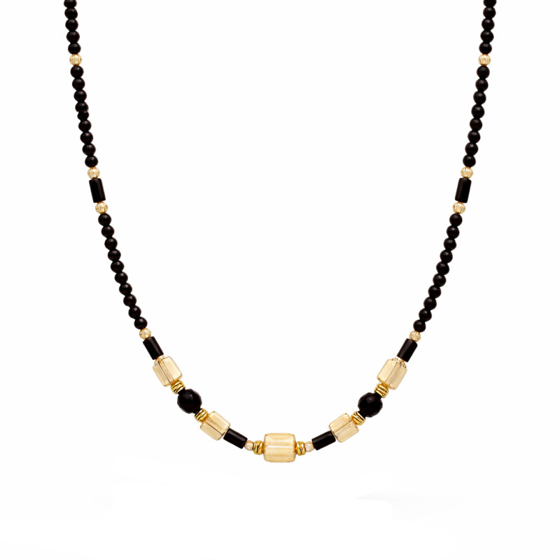 Naszyjnik z agatami, spinelami i kryształkami Swarovski, złoto 585