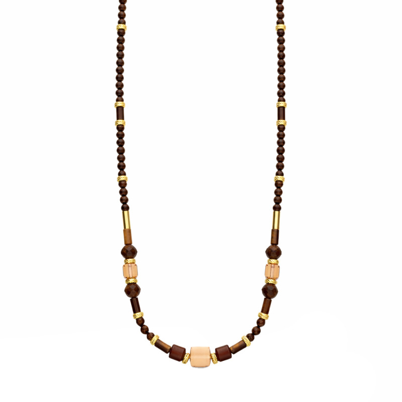 Naszyjnik z tygrysim okiem, bronzytem i kryształkami Swarovski, srebro 925 koloru złotego