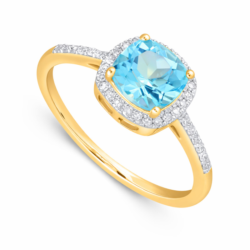 Pierścionek Markiza z topazem Swiss 1,13 ct i diamentami 0,13 ct, złoto 585